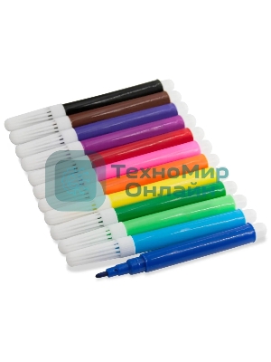 Фломастеры Silwerhof Веселые друзья 8мм 88мм, круглый корпус, вентилируемый колпачок, 12 цветов, пакет с европодвесом