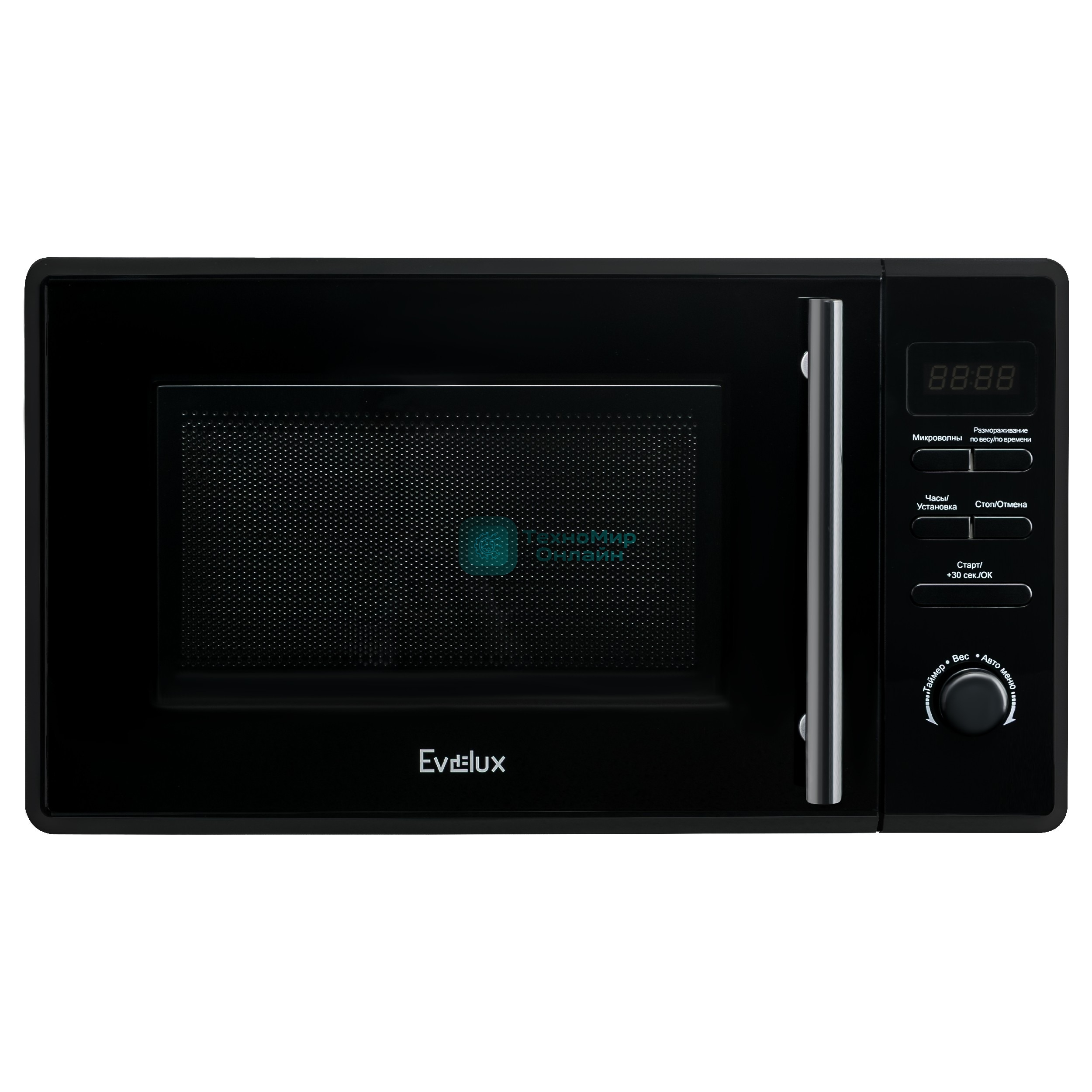 Микроволновая печь Evelux MW 203 B черный, 20 л, 700 Вт, переключатели - кнопки, поворотный механизм