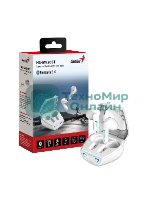 Наушники TWS Genius HS-M920BT белый, внутриканальные, Bluetooth 5.3, шумоподавление, до 4 ч