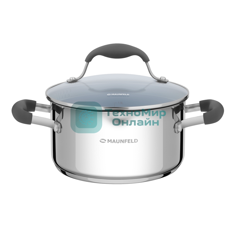 Кастрюля Maunfeld LAURA MCS22S08GR из нержавеющей стали со стеклянной крышкой, 18 см, 2,2 л.