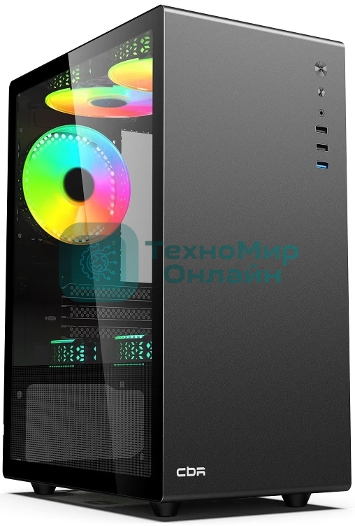 Компьютерный корпус CBR mATX Minitower V500, без БП, 1хUSB 3.0, 2хUSB 2.0, HD Audio+Mic, закаленное стекло, черный [PCC-MATX-V500-WPSU