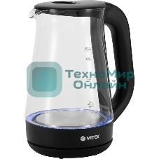 Чайник электрический Vitek VT-8803 1.7 л, 2200 Вт, черный корпус: стекло
