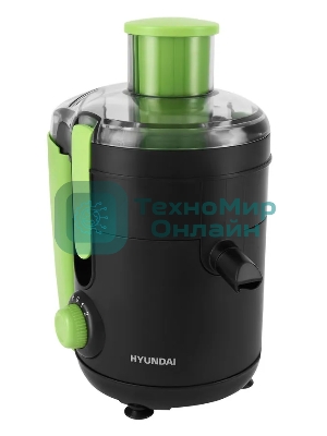 Соковыжималка Hyundai HY-JE1625 чёрный/зелёный, центробежная, 500 Вт, 400 мл, механическое