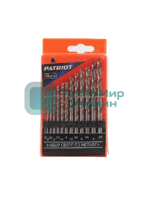 Набор сверл по металлу PATRIOT, HSS, 13 шт: 1,5-6,5 мм, в пластиковом боксе