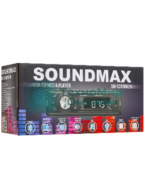 Автомагнитола Soundmax SM-CCR3062B, 1 DIN, Bluetooth, USB Type-A, AUX