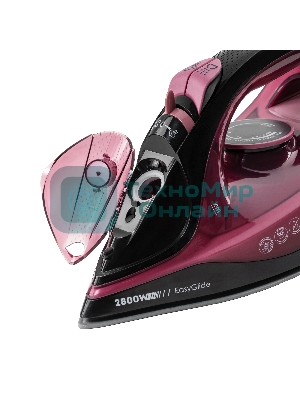 Утюг Galaxy Line GL 6132, розовый с черным, паровой, 2800 Вт, керамическое покрытие EasyGlide, функции: самоочистка, антикапля, антинакипь, указатель максимального уровня воды, индикатор нагрева, вертикальное отпаривание, паровой удар, регулировка подачи пара, защита от перегрева, резервуар для воды 320 мл, подача пара до 60 г/мин, паровой удар до 200 г/мин