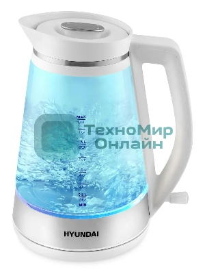 Чайник электрический Hyundai HYK-G3037 1.9 л, 3000 Вт, белый/прозрачный (корпус: стекло)