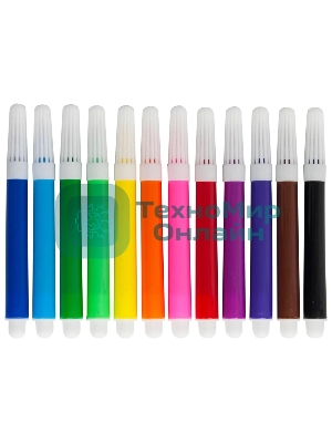 Фломастеры Silwerhof Веселые друзья 8мм 88мм, круглый корпус, вентилируемый колпачок, 12 цветов, пакет с европодвесом