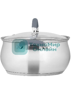 Кастрюля LARA LR02-483 BELL 22x12,5 см, 4,7 л, нержавеющая сталь 316L (хром/никель/молибден), индукционное дно, силиконовая ручка, стеклянная крышка