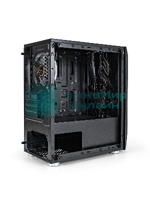 Компьютерный корпус Minitower ExeGate Mistery R2-NPX450 (mATX, БП 450NPX с вент. 12 см, 2*USB+1*USB 3.0, аудио, черный, 1 вент. 12см с RGb подсветкой и полоса на передней панели, боковая панель - закаленное стекло)