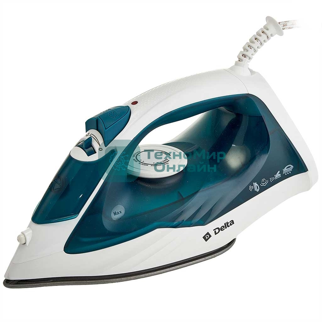 Утюг Delta DL-153 белый с бирюзовым, 2200 Вт, 23 г/мин, 125 г/мин, 260 мл