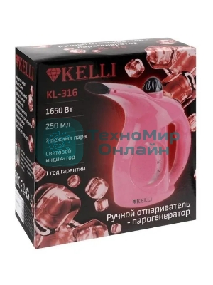 Отпариватель Kelli КL-316 розовый, 1650 Вт, 20 г/мин, 250 мл