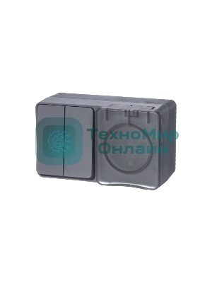 Блок ОП AtlasDesign Profi54 розетка 16А 250В с заземл. защ. шторки + 2-кл. выключатель 10А IP54 антрацит SchE