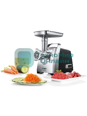 Мясорубка электрическая Bosch MFW68680 черный, 2200 Вт, 4.3 кг/мин, реверс, защита от перегрузки, насадки - 5