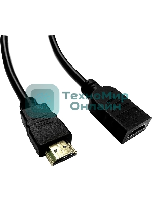 Кабель-удлинитель аудио-видео Buro HDMI (m)/HDMI (f) 2м. позолоч.конт. черный