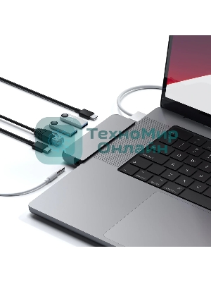 USB-концентратор Satechi Pro Hub Mini (2xUSB 3.0, USB Type-C, USB Type-C 4, RJ-45, Mini jack), Серый космос ST-UCPHMIM