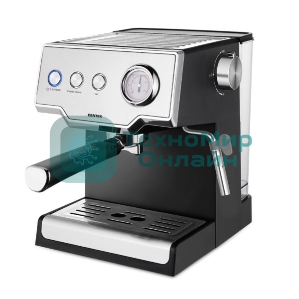 Кофеварка рожковая Centek CT-1167 черный/серебристый, исп. кофе - молотый, 1.6 л, 850 Вт, 20 бар