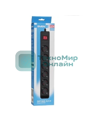 Сетевой фильтр SVEN Optima 3,0 м (6 розеток с защитными шторками) черный, цветная коробка