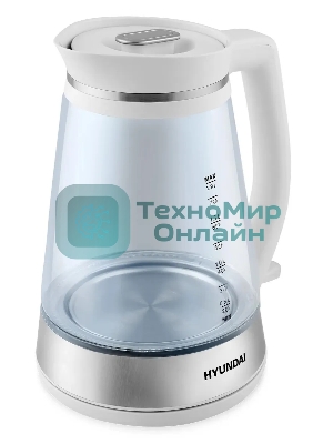Чайник электрический Hyundai HYK-G3037 1.9 л, 3000 Вт, белый/прозрачный (корпус: стекло)
