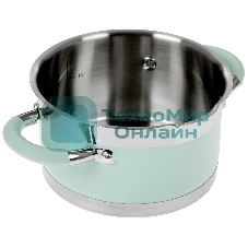 Кастрюля LARA LR02-540 MINT 16x9 см, 1,7 л, носик, индукционное дно, крышка с бортом, полипропилен, силикон, нержавеющая сталь
