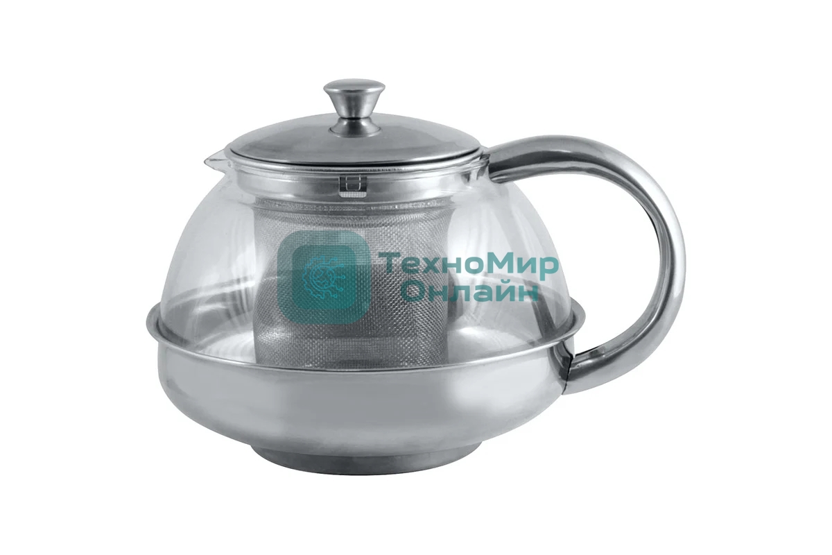Чайник заварочный MALLONY Menta-600 из нержавеющей стали и жаропрочного стекла, 0,6 л