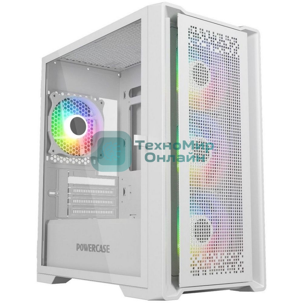 Компьютерный корпус Powercase ByteFlow Micro White, Tempered Glass, 4х 120мм ARGb fans, ARGb HUB, белый, mATX (CAMBFW-A4)
