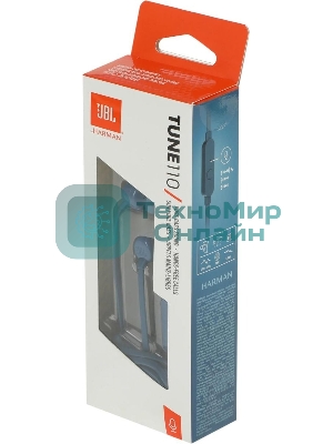 Проводные наушники JBL Tune 110 синий, внутриканальные, Jack 3.5 мм