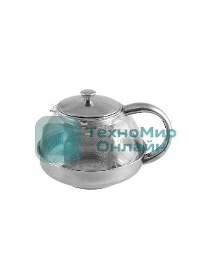 Чайник заварочный MALLONY Menta-600 из нержавеющей стали и жаропрочного стекла, 0,6 л