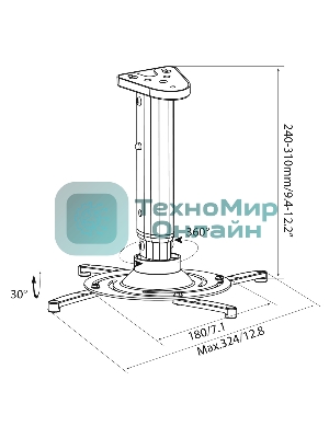 Кронштейн для проектора Cactus CS-VM-PR05M-AL серебристый макс.10кг настенный и потолочный поворот и наклон
