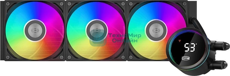 Система охлаждения PCCooler DA360 Pro ARGb Digital BK (300W, 360мм, LED temp., Black, ARGb/Fans: 3x120мм, 75.8CFM, 33.7dBA, 2200RPM/Pump height 57мм, 28dBA, 3000RPM, Rad thickness 27мм/S: 1851, 1700, 1200, 20XX, 115X, AM5, AM4)