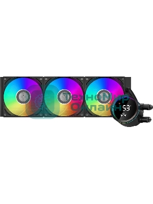 Система охлаждения PCCooler DA360 Pro ARGb Digital BK (300W, 360мм, LED temp., Black, ARGb/Fans: 3x120мм, 75.8CFM, 33.7dBA, 2200RPM/Pump height 57мм, 28dBA, 3000RPM, Rad thickness 27мм/S: 1851, 1700, 1200, 20XX, 115X, AM5, AM4)