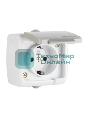 Розетка EKF Мурманск EFR16-029-30-54 1-местная 16А с заземлением с крышкой IP54 серый с защитными шторками