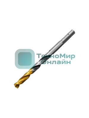 Сверло спиральное по металлу Denzel 6 x 93мм, Р6М5, Golden Tip, многогранная заточка