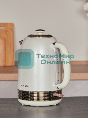 Чайник электрический Hyundai HYK-S4500 1.7 л, 2200 Вт, жемчужный/золотистый (корпус: нержавеющая сталь/пластик)