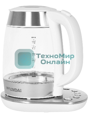 Чайник электрический Hyundai HYK-G4033 1.7 л, 2200 Вт, белый/серебристый (корпус: стекло)