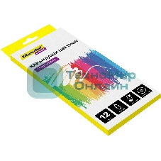 Карандаши цветные Silwerhof Create 3мм, шестигранный профиль, пластик, ассорти, 12 цветов, коробка с европодвесом ластик