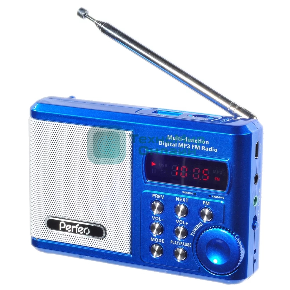 Радиоприемник Perfeo мини-аудио Sound Ranger, FM MP3 USB microSD In/Out ридер, BL-5C 1000mAh, синий (PF-SV922BLU)