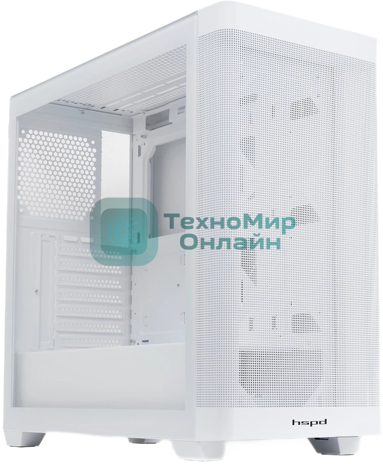 Компьютерный корпус без блока питания HSPD M740, Mesh Mid Tower, белый, TG, 0.6 SPCC, no fans, E-ATX, ATX, mATX, mITX, 170/400/200мм, 4x2.5