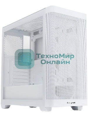 Компьютерный корпус без блока питания HSPD M740, Mesh Mid Tower, белый, TG, 0.6 SPCC, no fans, E-ATX, ATX, mATX, mITX, 170/400/200мм, 4x2.5