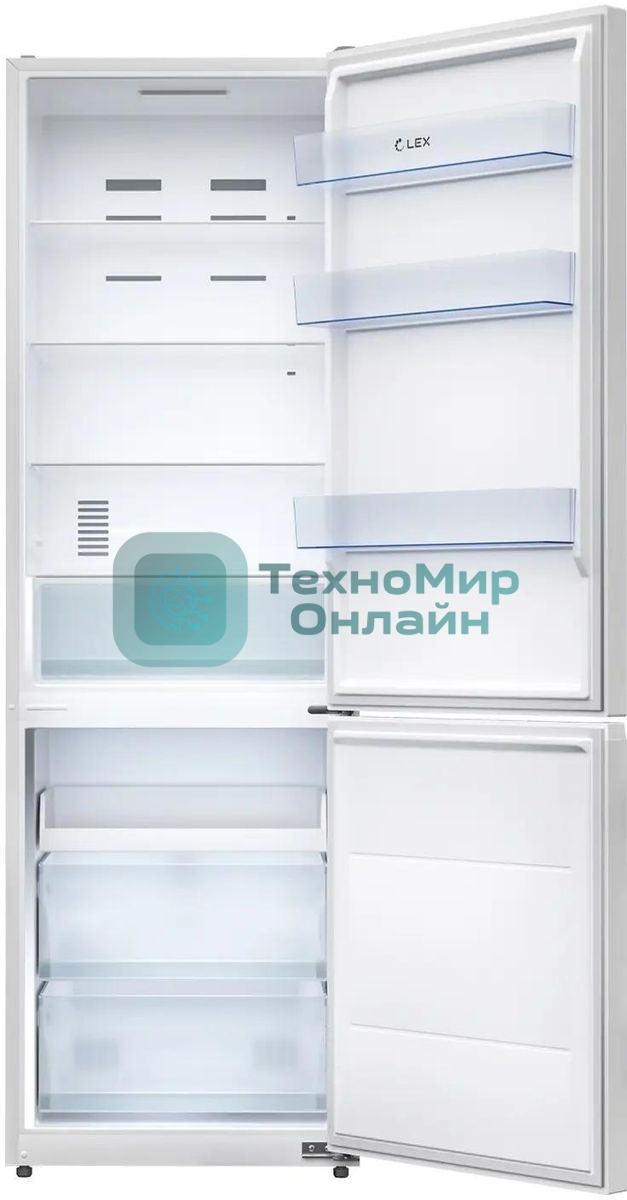 Холодильник LEX LKB185WGIDMax белый стекло двухкамерный 267/142л морозилка снизу, No Frost