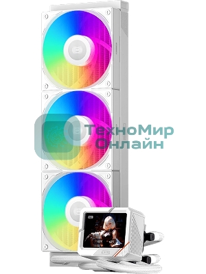 Система охлаждения PCCooler GT360 ARGb Display WH (310W, 360мм, LED temp., белый, ARGb/Fans: 3x120мм, 99CFM, 41.5dBA, 3000RPM/Pump 15dBA, 2600RPM, Rad thickness 27мм/S: 1851, 1700, 1200, 115X, AM5, AM4)
