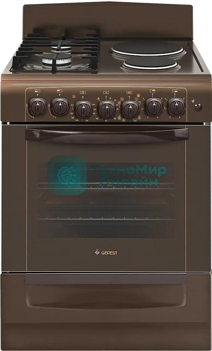 Плита комбинированная Gefest ПГЭ 6112-02 0137 коричневый, конфорок 2 газовых и 2 электрических, духовка 55 л, 60 см x 85 см x 60 см