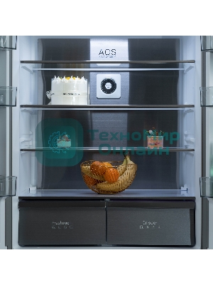 Холодильник Бирюса CD 496 TGG текстурированное бежевое стекло трехкамерный 334/162л морозилка снизу, No Frost, Side by Side