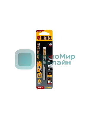 Сверло спиральное по металлу Denzel 6 x 93мм, Р6М5, Golden Tip, многогранная заточка