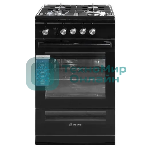 Плита газовая De Luxe 506040.24Г ЧР-001 черный, конфорок 4 шт, духовка 54 л, 50 см x 85 см x 60 см