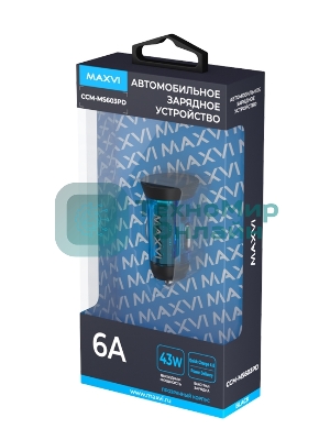 Автомобильное зарядное устройство Maxvi CCM-MS603PD 43W 6A (USB + Type-C, QC3.0 PD3.0) черный