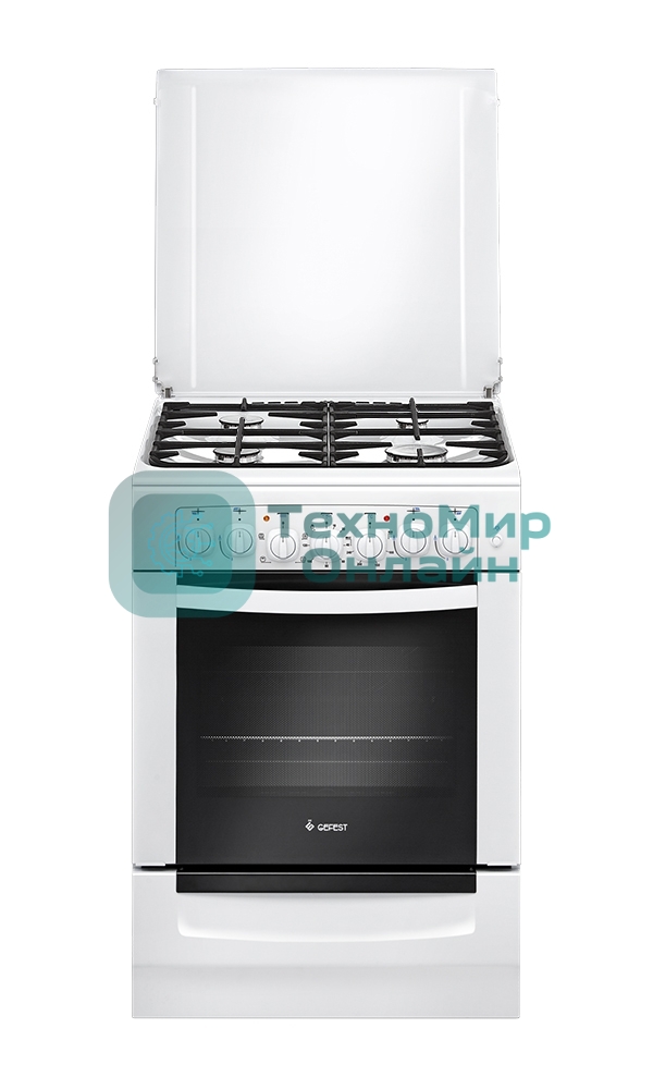 Плита комбинированная Gefest ПГЭ 6102-02 0300 белый, конфорок 4 шт, духовка 55 л, 60 см x 85 см x 60 см