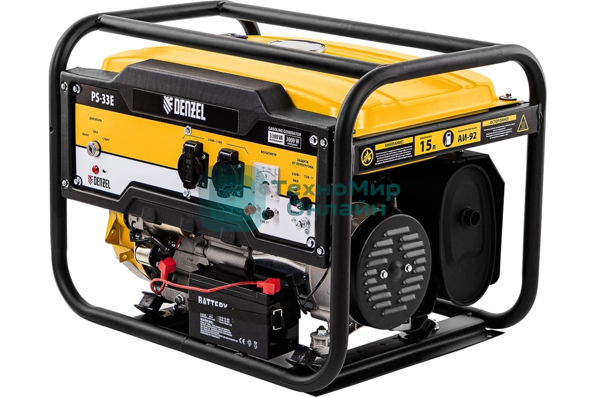 Электрогенератор бензиновый Denzel PS-33E, 3.3 кВт, 85 дБ, 48.5 кг