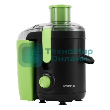 Соковыжималка Hyundai HY-JE1625 чёрный/зелёный, центробежная, 500 Вт, 400 мл, механическое