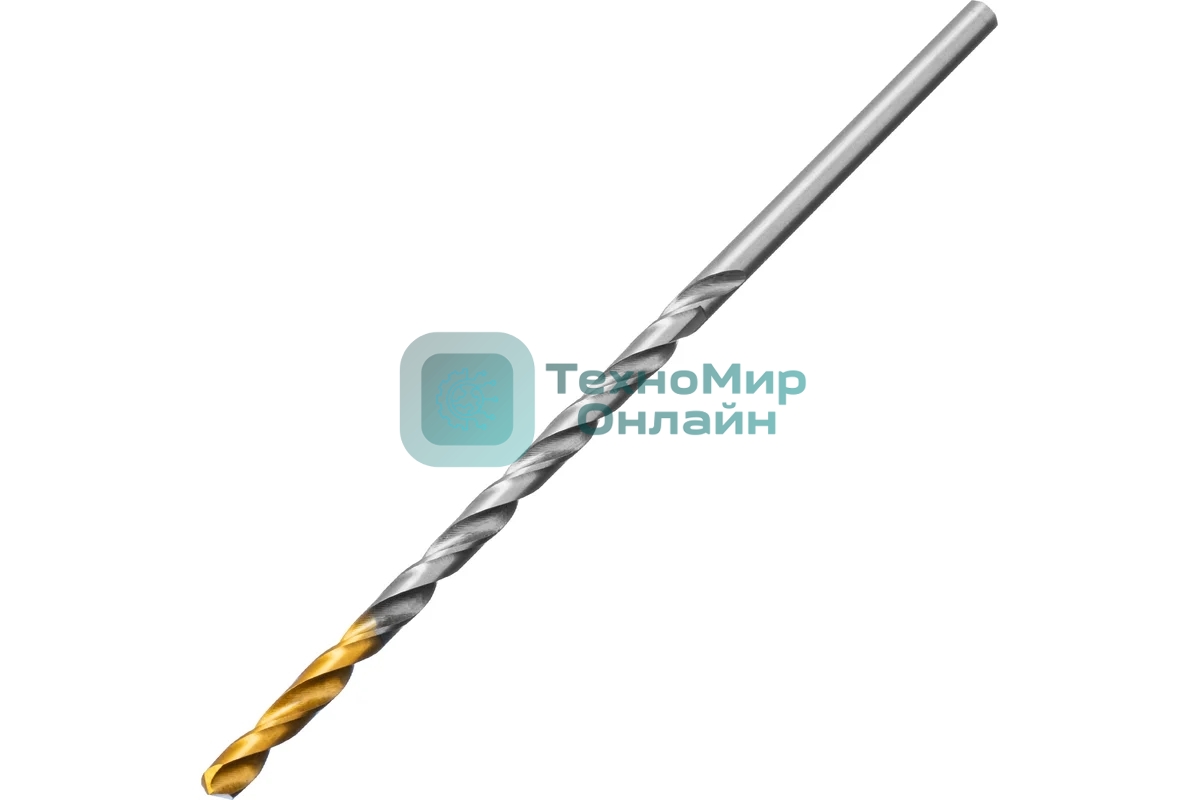 Сверло спиральное по металлу Denzel 4 х 119 мм, Р6М5, Golden Tip, удлиненное